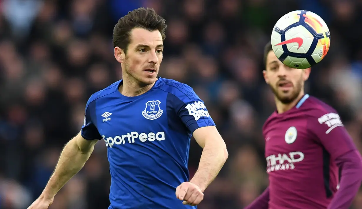 Leighton Baines (32 gol) - Pemain Everton ini menjadi salah satu bek yang rajin mencetak gol. Ia telah mengoleksi 32 gol dan masih aktif bermain di Premier League. (AFP/Paul Ellis)