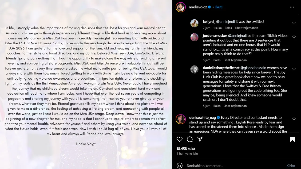 Miss USA 2023 Memutuskan Mundur karena Alasan Kesehatan Mental, Unggahan di Instagram Beri Pesan Misterius