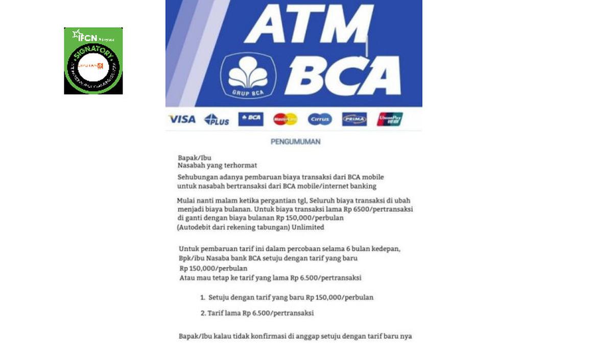 Hati-Hati Penipuan, BCA Tak Pernah Keluarkan Pengumuman Pembaharuan Biaya Transaksi - Vimarsana News