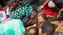 Bayi orangutan memegang ibunya yang kurang gizi usai diselamatkan tim International Animal Rescue di desa Kuala Satong, Kalimantan Barat (10/11). Orangutan dan bayinya melarikan diri dari amukan api yang menghancurkan habitatnya. (AFP PHOTO/Dailymail)