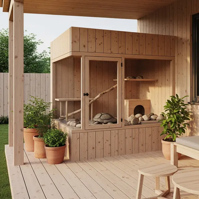 Desain Teras Belakang Minimalis dengan Taman Hewan Mini (Image by Gemini AI)