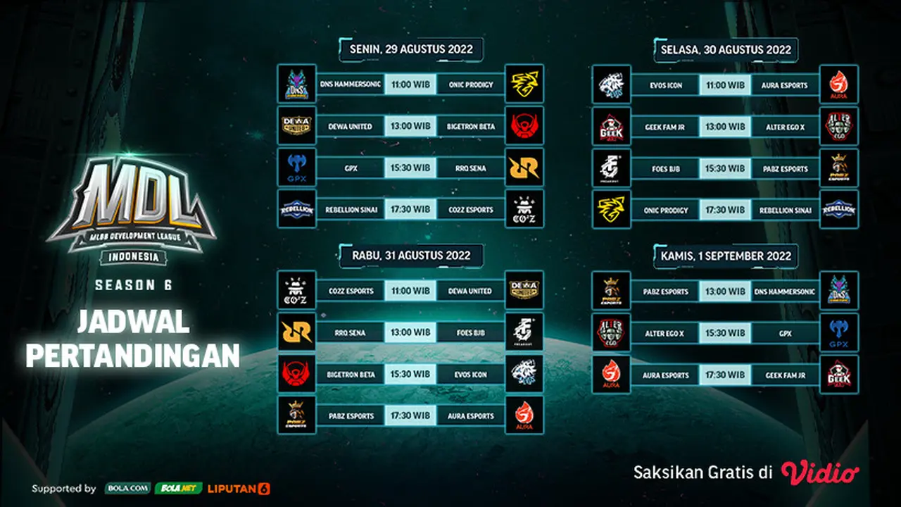 Link Live Streaming MDL ID Season 6 Matchweek 4 di Vidio 29 Agustus - 1 September 2022