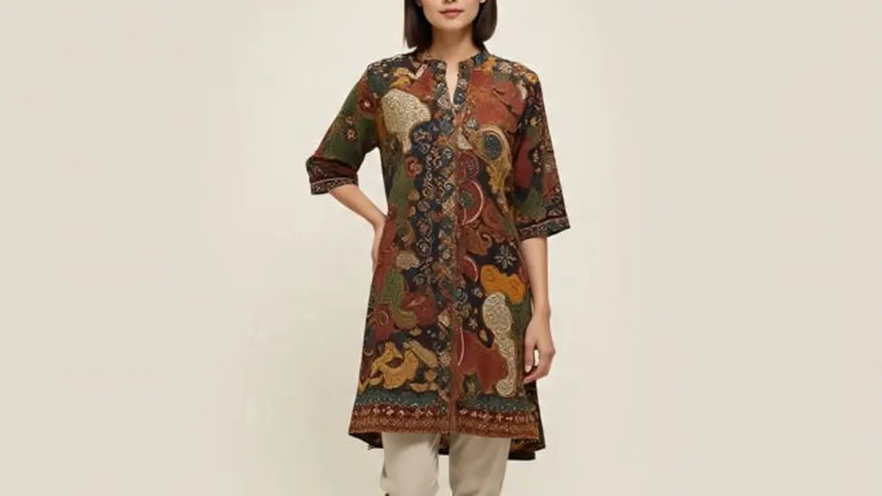 Tunik Batik Kancing Depan Terbaru (Sumber Gambar: Meta AI)