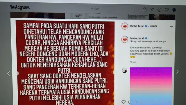 Unggahan Lambe Turah. (Foto: Instagram @lambe_turah)