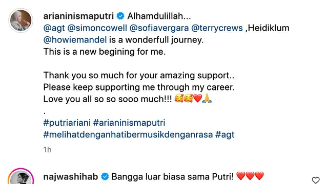 Unggahan Putri Ariani. (Foto: Dok. Instagram @arianinismaputri)