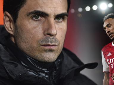 Pierre-Emerick Aubameyang menjadi nama terbaru yang tersingkir di skuat Arsenal asuhan Mikel Arteta. Kasus yang bermula dari tindakan indisipliner itu berujung pencopotan ban kapten bahkan dicoret dari skuad utama. Puncaknya, Arsenal memutuskan kontrak Aubameyang sehingga berstatus free agent. (AFP)