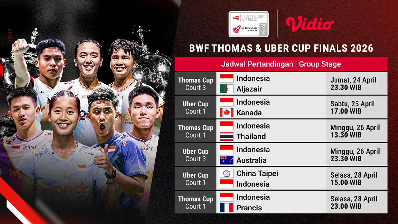 Thomas & Uber Cup edisi 2026 resmi dimulai. Saksikan keseruannya hanya di Vidio.