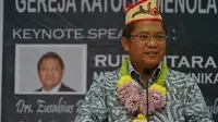 Menteri Komunikasi dan Informatika Republik Indonesia Rudiantara di Palangka Raya, Sabtu (12/5). (Liputan6.com/Loop/Kevin S Putera)