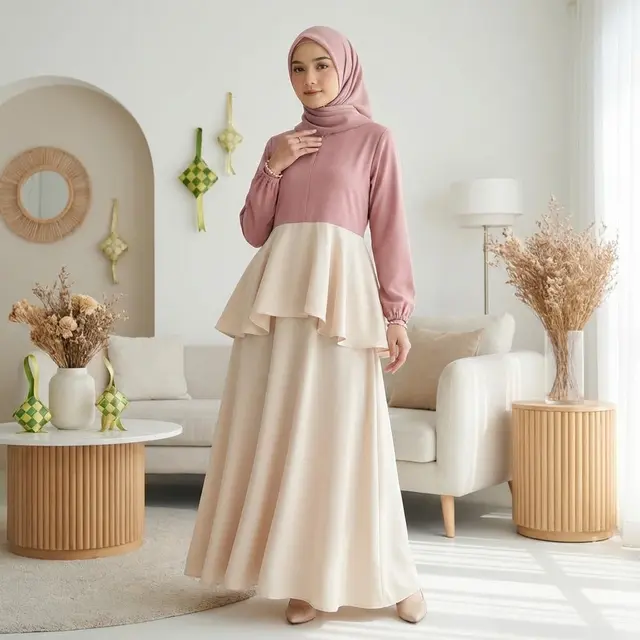 Model Gamis Kombinasi 2 Warna Terbaru untuk Lebaran 2026