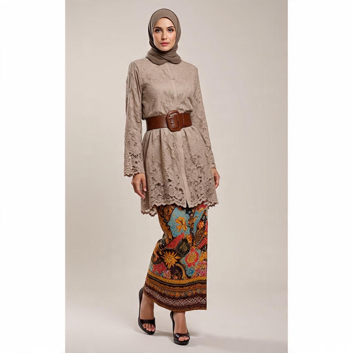 Ilustrasi Model Brokat Panjang Bawahan Batik
