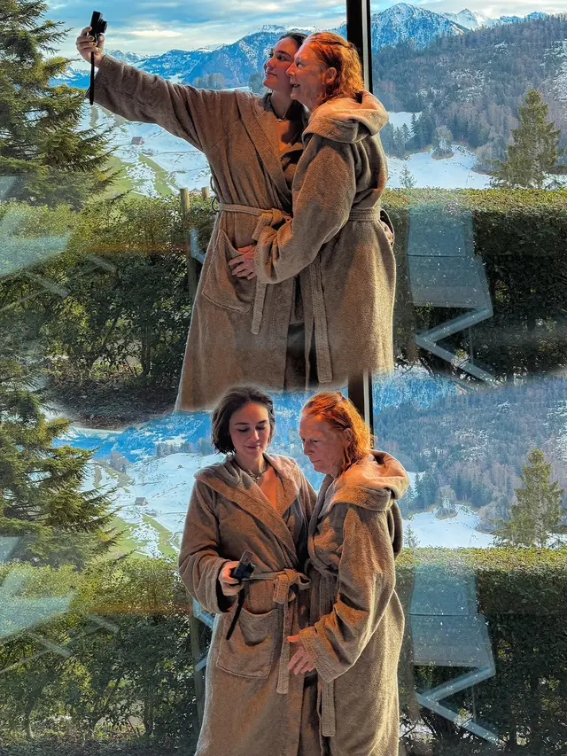 Gaya Kembar Luna Maya dan Sang Ibunda Spa Day di Bürgenstock Resort, Tampil Kompak dalam Bathrobe