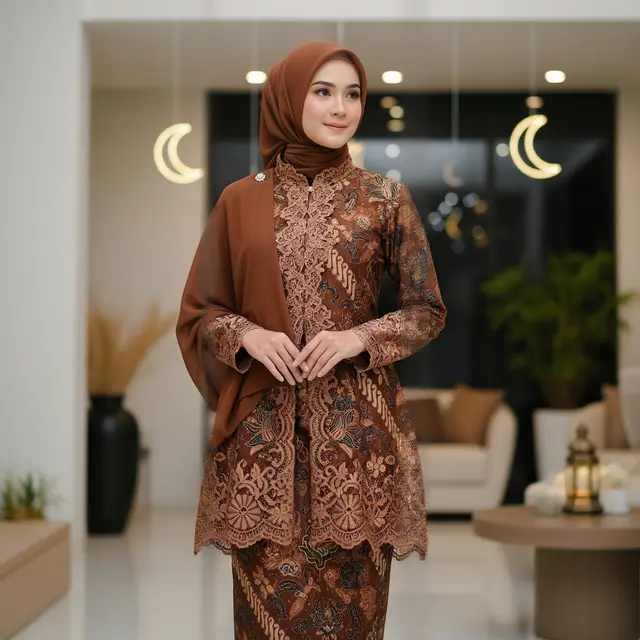 Gamis Batik Brokat Rich Rown (Image by Gemini AI)