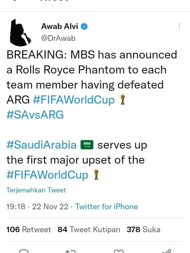 Hadiah MobilUntuk Pemain Timnas Arab Saudi