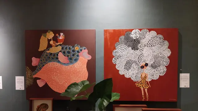 Kie Art Project, wadah para seniman muda di Purbalingga, menggelar peresmian galeri sekaligus pameran lukisan bertajuk "Kami Masih Mencintaimu Indonesia". (Foto: Liputan6.com/Rudal Afgani)