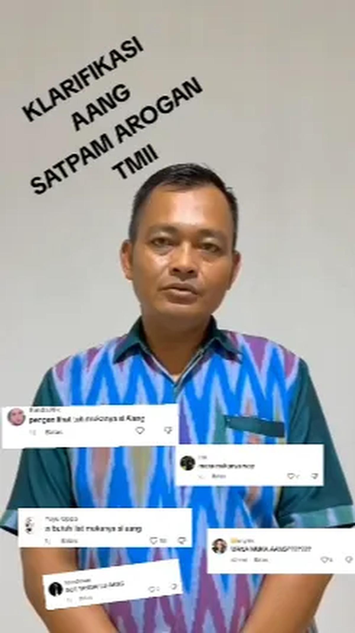 Aksi arogan satpam TMII ini sontak menjadi viral di media sosial. Melihat hal tersebut, Aang, sang satpam memberikan klarifikasi atas aksi arogannya.<br>