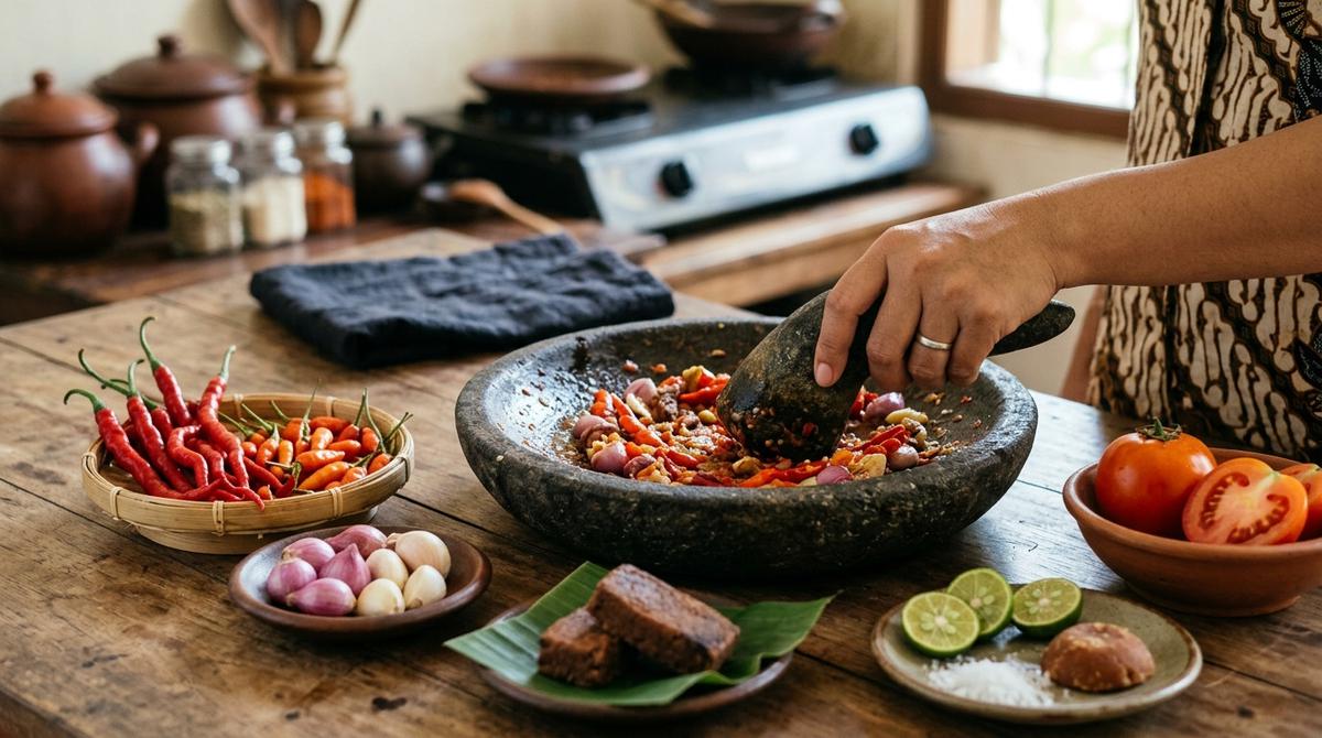 Cara Membuat Sambal Terasi dengan Cobek agar Aromanya Lebih Keluar, Begini Tekniknya (AI Generated)