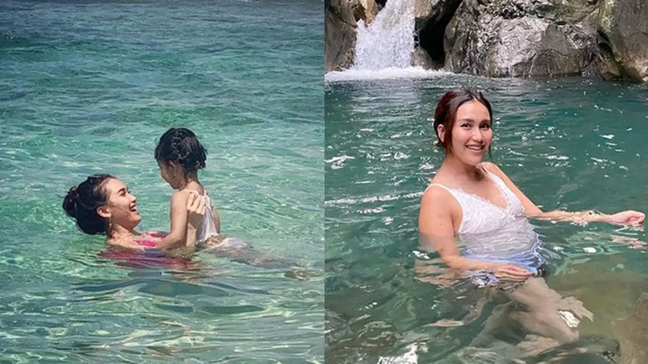 6 Momen Ayu Ting Ting Liburan di Alam, Seru Berendam di Air