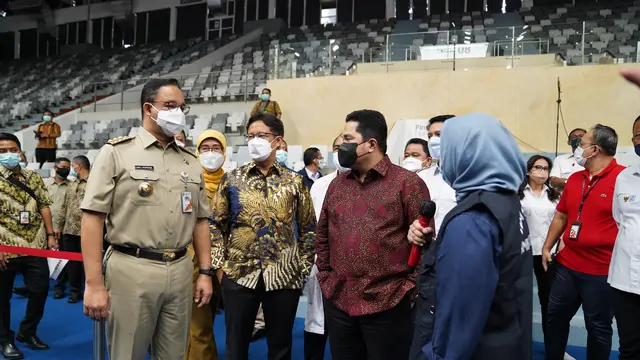 Kementerian BUMN, Kementerian Kesehatan, Pemda DKI, dan Indonesia Healthcare Corporation melakukan kolaborasi untuk meluncurkan Sentra Vaksinasi Covid-19 di Istora Senayan