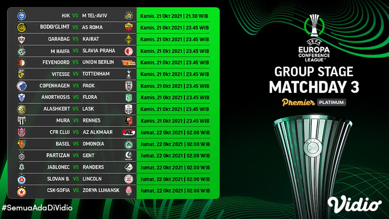 Jadwal dan Live Streaming UECL 2021 Pekan Ini di Vidio, 21-22 Oktober