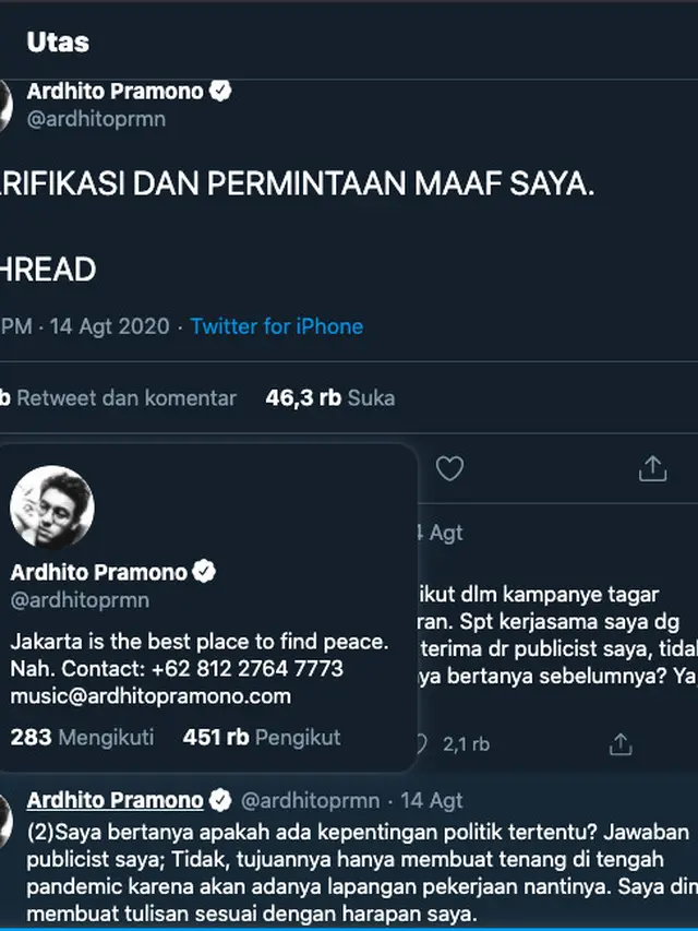 Klarifikasi Ardhito Pramono