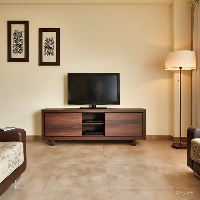 Lemari TV Full Kayu dengan Pintu Geser