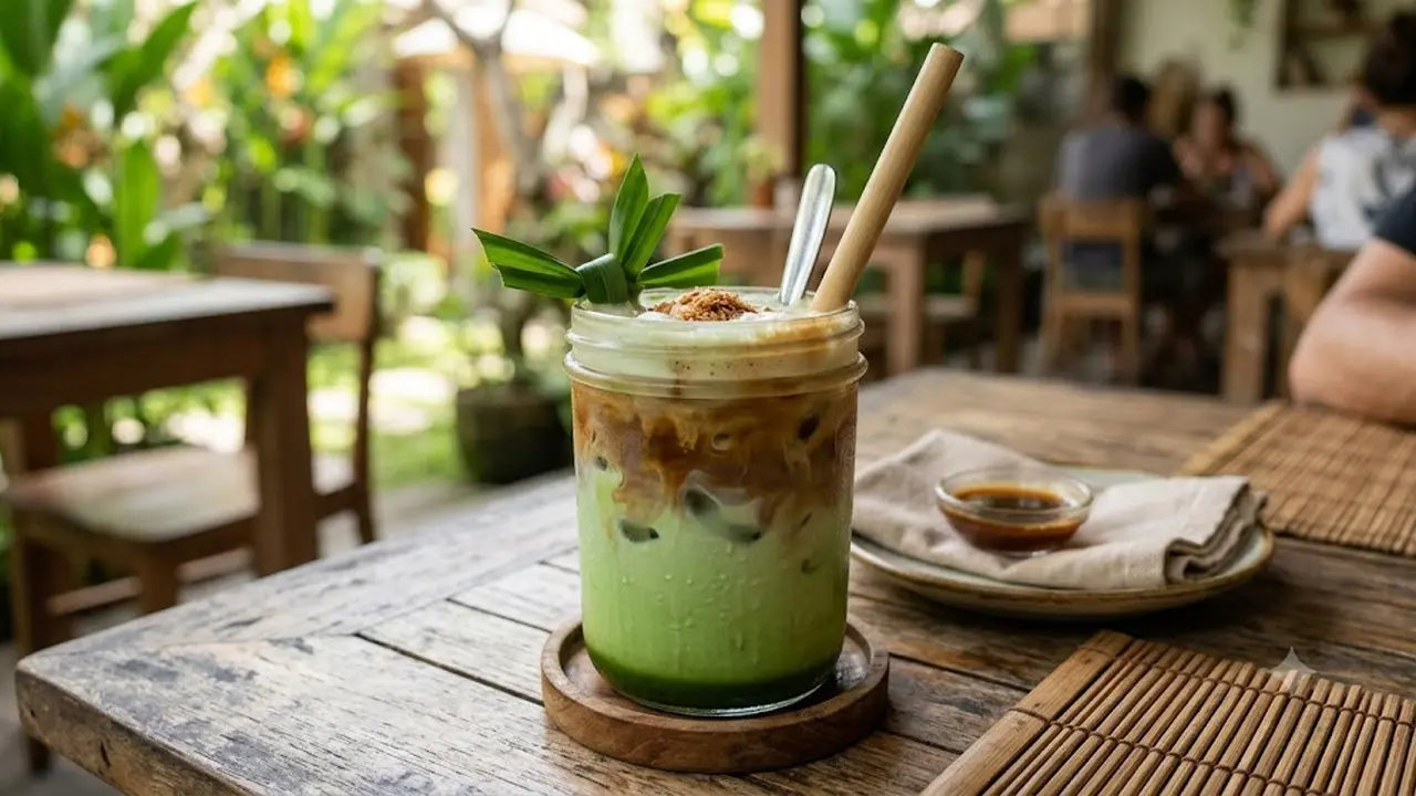 ilustrasi es kopi pandan latte