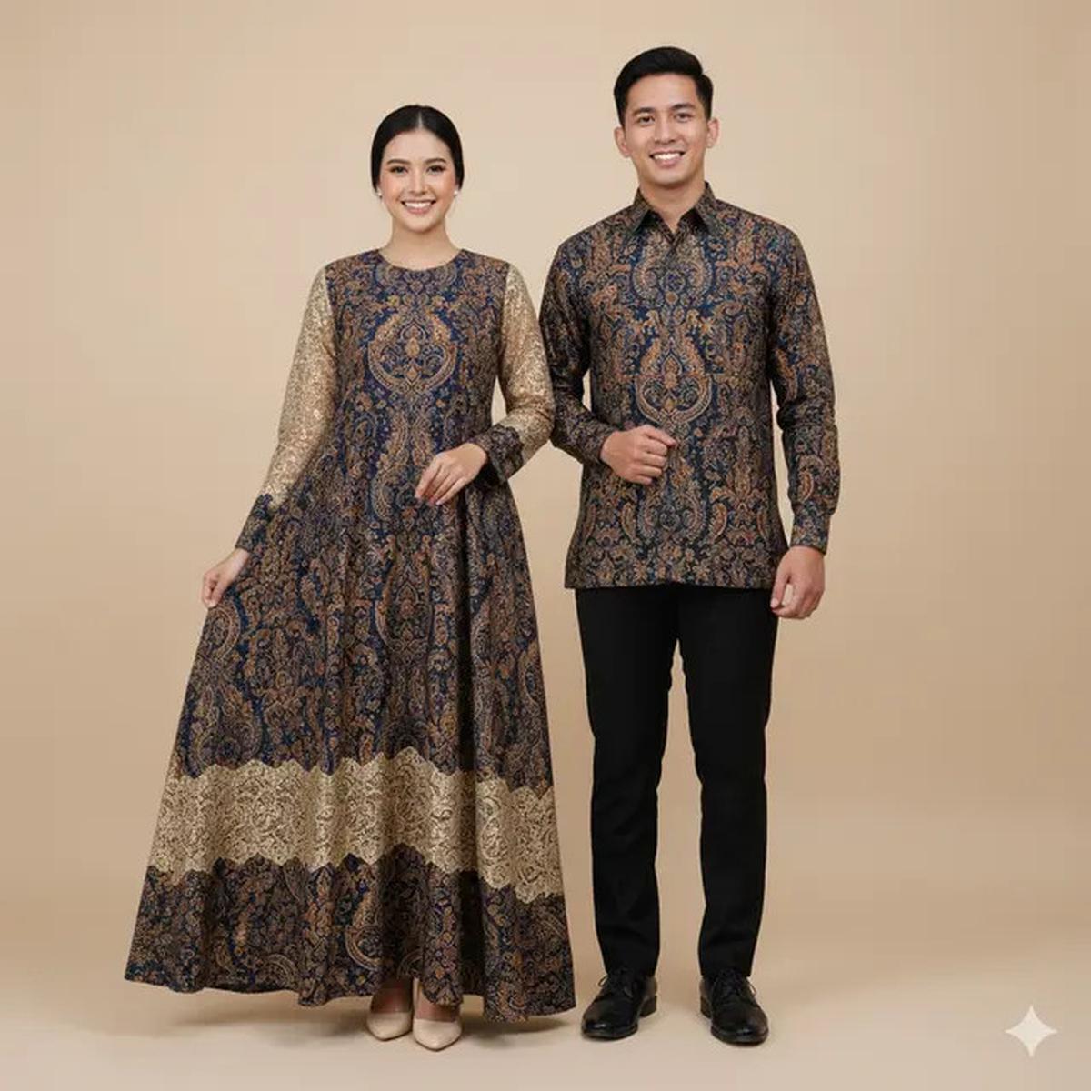 7 Model Gamis Batik Couple Brokat Elegan Keluarga Besar, Tampil Serasi dan Mewah