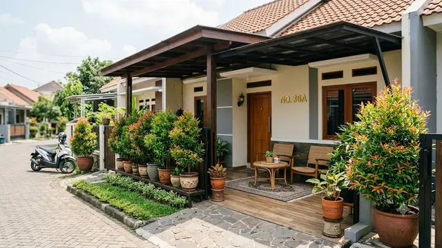 Ide Teras Rumah Tipe 36 dengan Pucuk Merah Tanpa Terlihat Sempit/AI Gemini