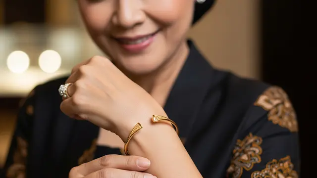 Model Gelang Emas Mewah Namun Ringan untuk Usia 50 Tahun (AI)