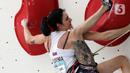Atlet panjat tebing putri Slovenia, Mia Krampl saat beraksi di babak semifinal kategori lead putri Kejuaraan Dunia Panjat Tebing 2022 seri Jakarta, Senin (26/9/2022). Mia Krampl menempati posisi delapan besar semifinal lead putri Kejuaraan Dunia Panjat Tebing 2022 seri Jakarta dengan 31+. (Liputan6.com/Helmi Fithriansyah)