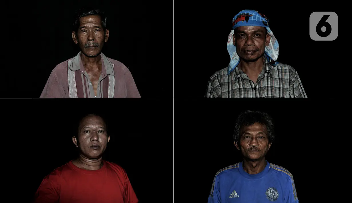 Potret sopir Metromini, Jon 42 tahun (kiri atas), Pay 57 tahun (kanan atas), Jumadi 60 tahun (kiri bawah), dan Budi Simanjuntak 50 tahun (kanan bawah). Karya foto ini sedang dipamerkan dalam pameran foto dengan tema ”Innovation” di Erasmus Huis. (merdeka.com/Iqbal S Nugroho)