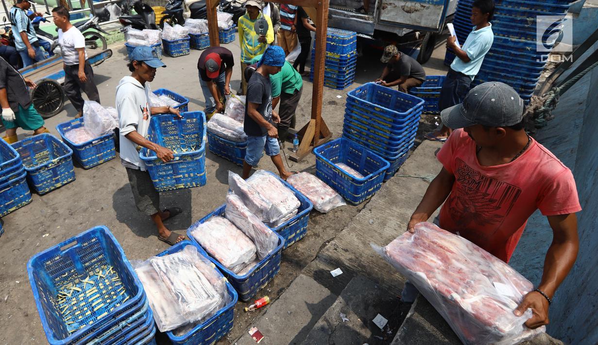 Nelayan memindahkan ikan laut hasil tangkapan di Pelabuhan Muara Angke, Jakarta, Kamis (26/10). Menurut Kementerian Kelautan dan Perikanan (KKP), ekspor perikanan naik 7,21 persen dibanding periode yang sama tahun 2017. (Liputan6.com/Angga Yuniar)