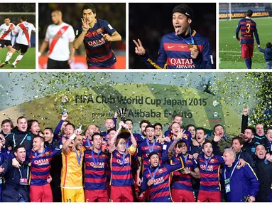 Barcelona berpesta usai menjadi yang terbaik di dunia. Sukses itu diraih Barca setelah menaklukan River Plate 3-0 pada ajang Piala Dunia Antarklub 2015 di Jepang. (Bola.com)