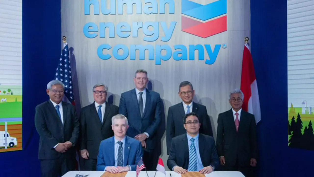 Pertamina dan Chevron New Energies menandatangani Joint Study Agreement kajian carbon capture storage and carbon capture, utilization, and storage di Kalimantan Timur, Indonesia. Perjanjian ini ditandatangani di sela-sela CERAWeek 2023.(Dok Chevron)