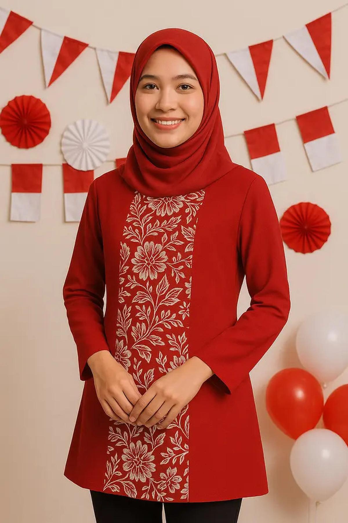 7 Atasan Batik Kombinasi Polos Modern Tema Hari Kemerdekaan 17 Agustus 1945 HUT RI ke-80