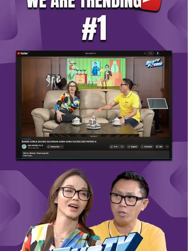 Konten video podcast Eko Patrio dan Bunda Corla meraih trending nomor satu di YouTube