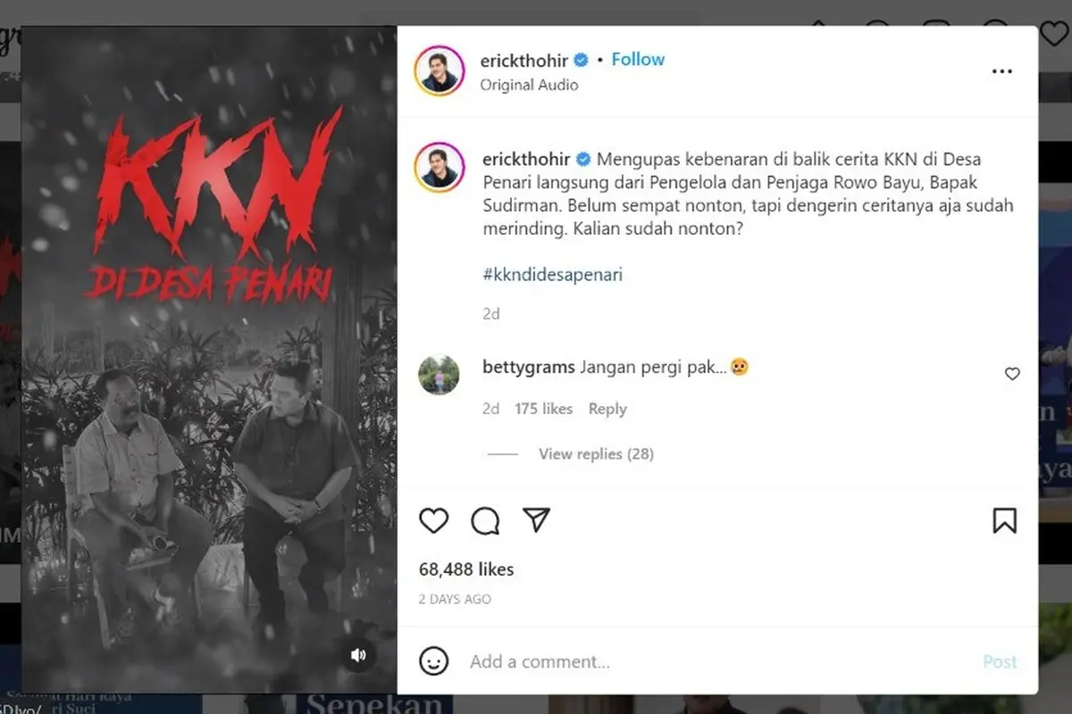 Kala Menteri BUMN Erick Thohir Tertarik Gali Kisah Lokasi Film KKN di Desa Penari
