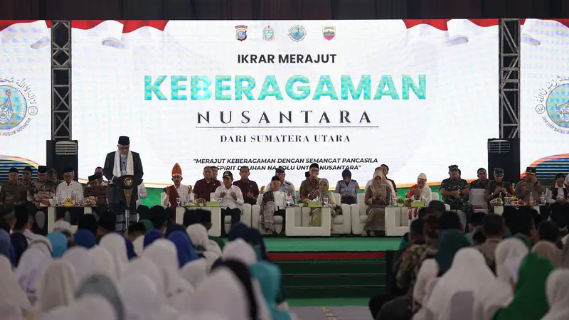 Jamiyah Batak Muslim Indonesia (JBMI) menggelar Ikrar Merajut Keberagaman Nusantara dengan Falsafah Pancasila & Semangat Daluhan Na Tolu di GOR Sumatera Utara, Kamis, 19 Oktober 2023. (Istimewa)