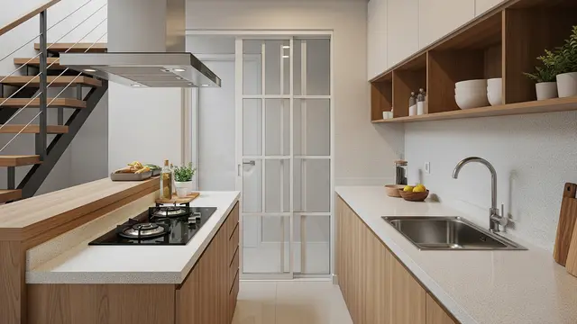 Dapur Galley dengan Pintu Geser