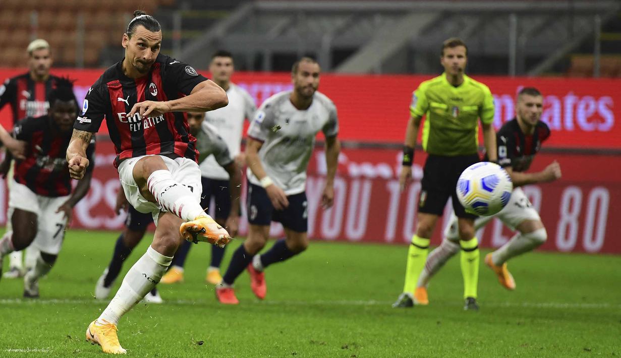 Zlatan Ibrahimovic dikenal memiliki kepercayaan diri dan karisma yang luar biasa termasuk saat mengambil tendangan penalti untuk timnya. Sejauh ini, ia telah mencetak 84 gol dari 100 percobaan tendangan penalti. (AFP/Miguel Medina)