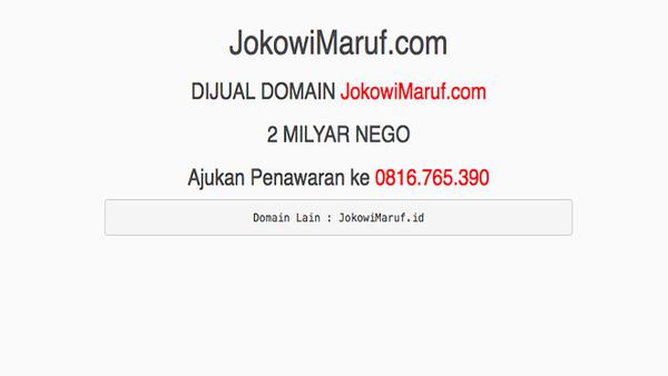 Situs web Jokowi-Ma'ruf yang dijual Rp 2 miliar. (Foto: jokowimaruf.com)