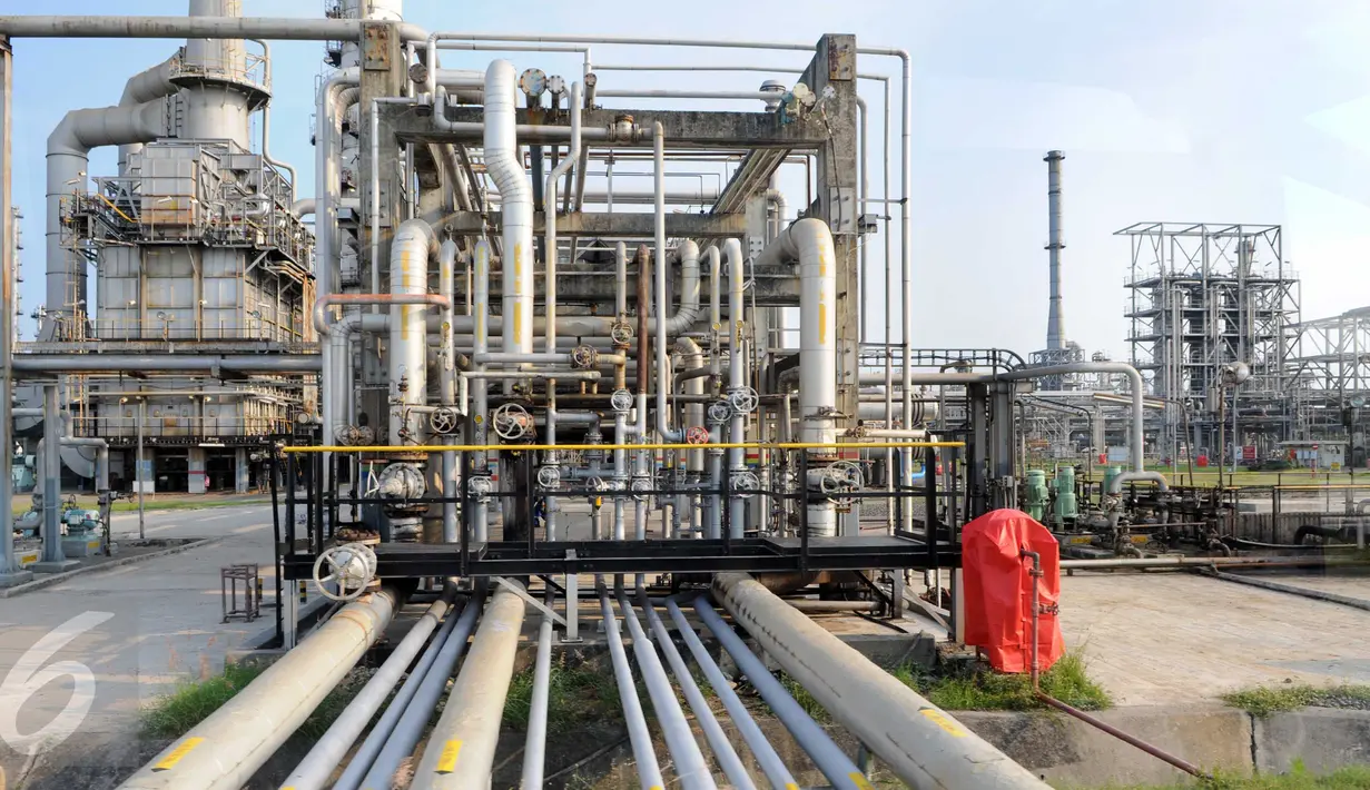 Tabung - tabung kilang VI Balongan di Indramayu, Jawa Barat, (14/1). RU VI Balongan merupakan tumpuan produksi BBM jenis Pertamax Series milik PT. Pertamina (Persero). (Liputan6.com/Helmi Afandi)