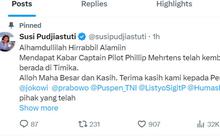 Susi Pudjiastuti: Alhamdulillah Captain Pilot Philip Telah Kembali