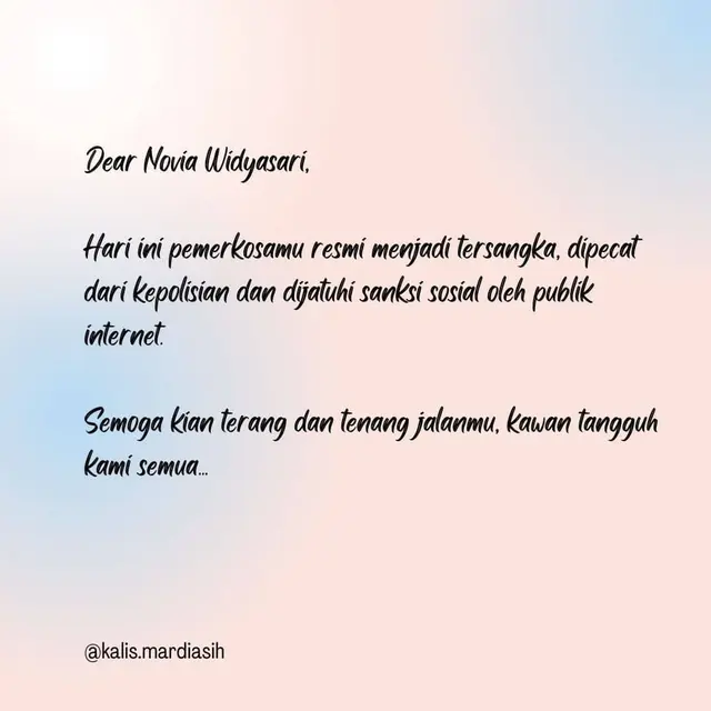 Unggahan Kalis Mardiasih soal Novia Widyasari. (Foto: Instagram @kalis.mardiasih)
