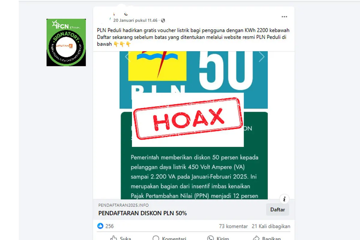 Tangkapan Layar Hoaks Diskon Tarif Listrik 50 Persen