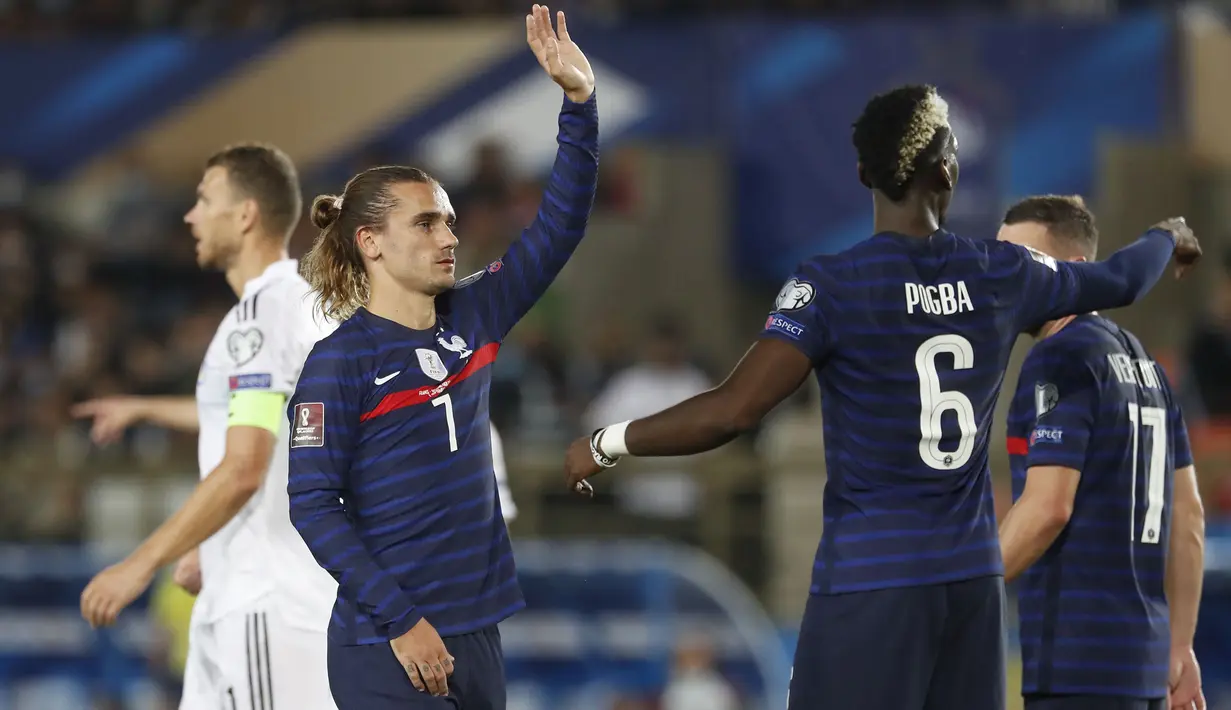 Griezmann terbilang aktif mengontrol bola dengan catatan dua dribbling sukses dari tiga percobaan. Pemain 30 tahun tersebut juga berkontribusi atas pertahanan lewat dua kali tackling dan satu sapuan. (Foto: AFP/Franck Fife)