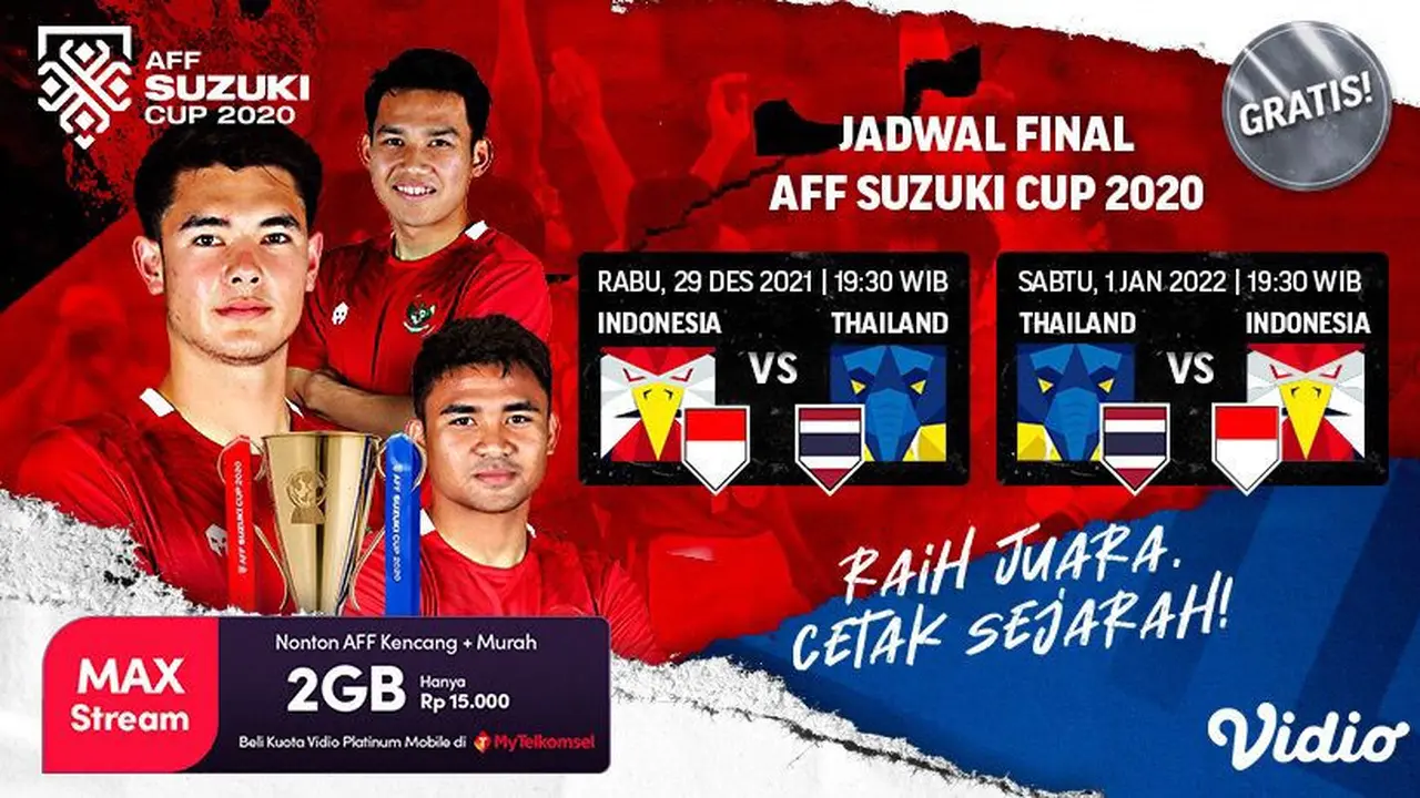 Jadwal Acara Tayang di Vidio Final Piala AFF Suzuki Cup 2020 : Indonesia Vs Thailand