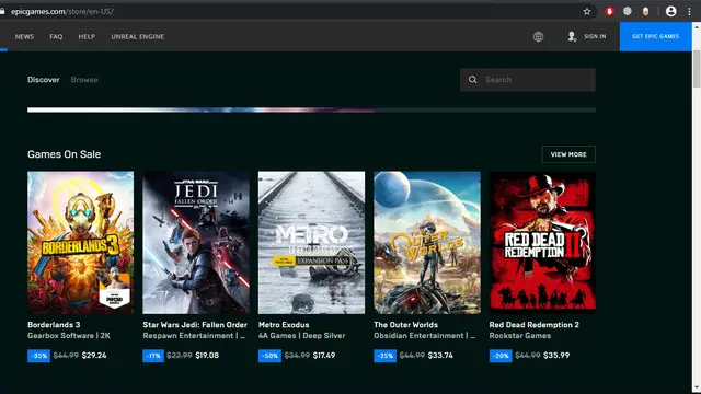 Situs Web Epic Games Store