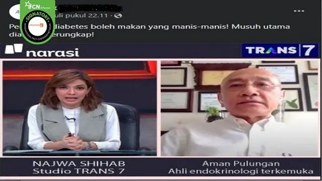 Gambar Tangkapan Layar Foto yang Diklaim Program Mata Najwa Membahas Penderita Diabetes (sumber: Facebook).