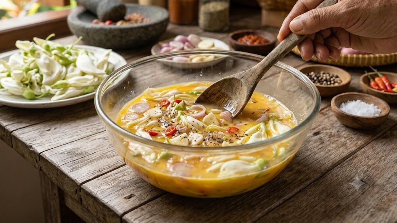 Cara Membuat Dadar Telur Bunga Turi